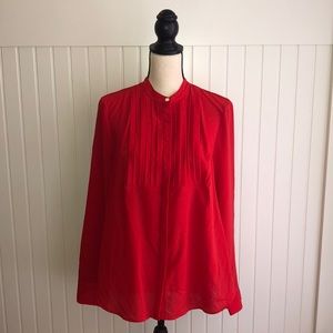 Pin tucked crepe long sleeve blouse